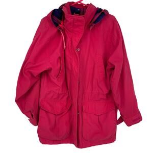 New Spirit Vintage Hot Pink Women's Rain Hooded Zip Up Overcoat Size Large
